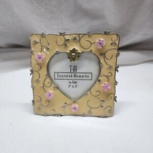 Enameled heart picture frame with metal enameled flowers 3A